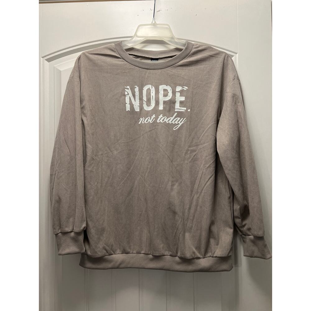 SHEIN Women’s Corduroy Loose Fit Casual Graphic Pullover Sweatshirt Size M Beige